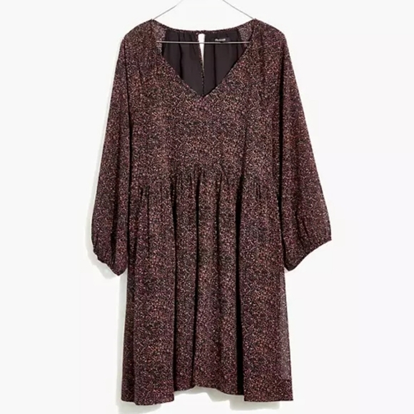Madewell |‎ Vneck print Long Sleeve mini Flare Dress L - Picture 2 of 16